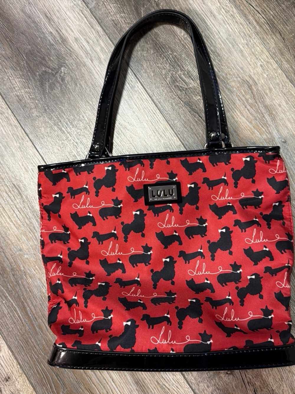 Lulu Red Tote with Black Dog Silhouette Print